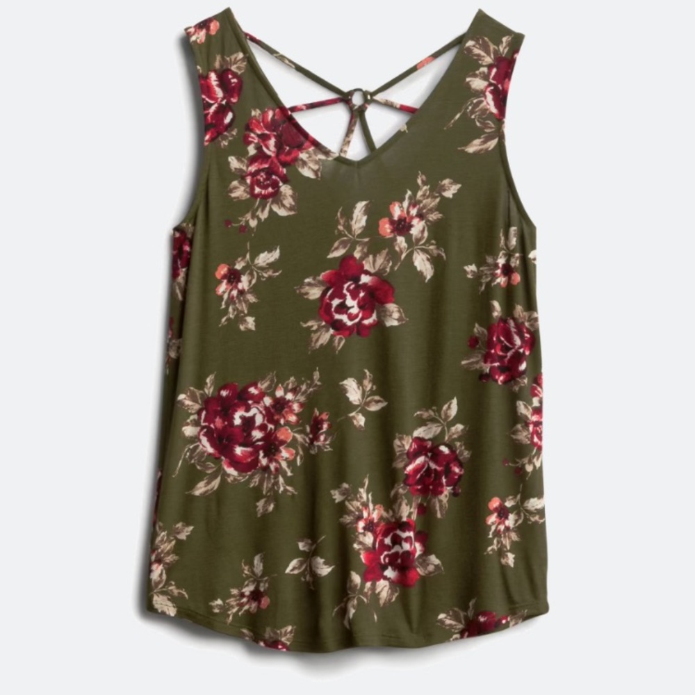 Papermoon Olive Floral Ring Detail Tank